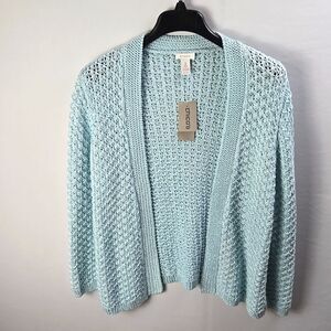 CHICO'S Cardigan Sweater Sz M 1 Light Blue Open Front Knit Top Nwt Long Sleeves